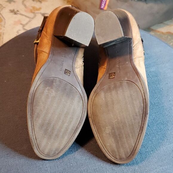 Liz Claiborne Brown Suede Ankle Boots with Leather Strap - Block Heel - Size 10 - Picture 6 of 10